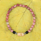 Pink Coral Jade With Howlite Tube Stones Stretch Bracelet in Silver Mini Bali Beads
